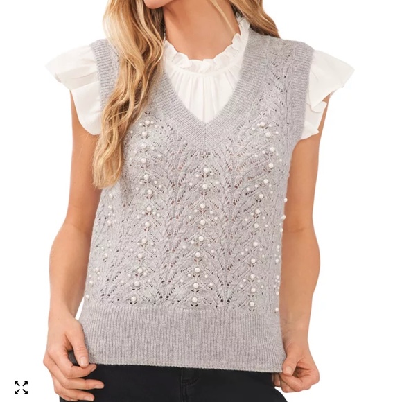 Cece Grey Pearl Layered Vest Blouse 2 in 1 - Picture 10 of 10